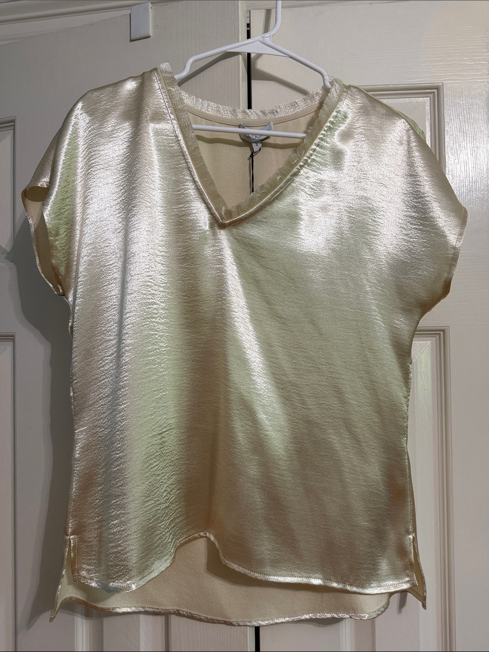 Silky V-Neck Cap Sleeve Blouse in Cream